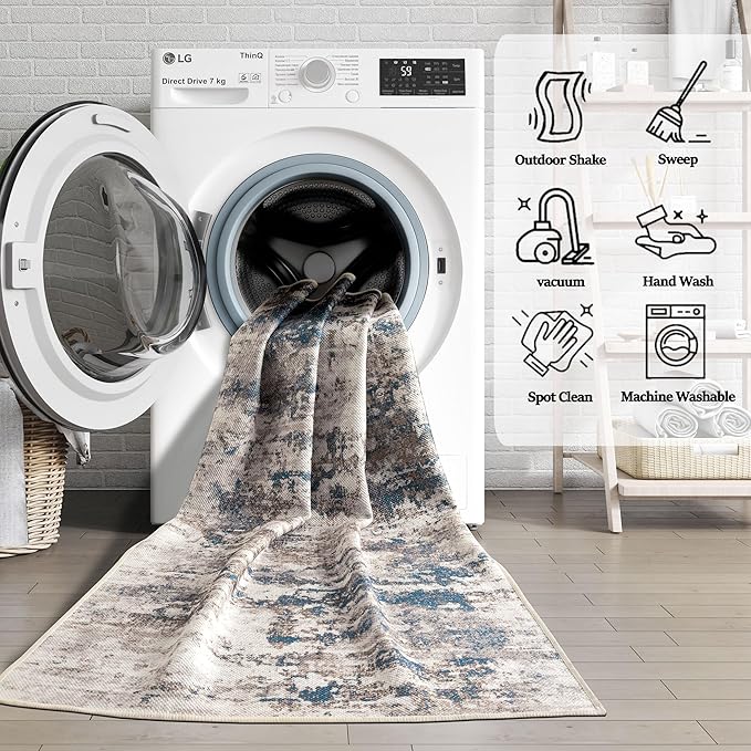 3x5 Abstract Washable Area Rug, Doormat Rugs, Non Pile, Tear and Stain Resistance, Non-Slip, Hand Woven Style Thin Entryway Rug Throw Rug for High Traffic Entrance Bedside- Multi