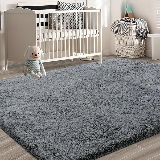 Shag Area Rugs for Bedroom Living Room,4X6 Ultra Soft Fluffy Area Rugs for Dorm, Indoor Carpet Nursery Rugs for Kids Room Home Decor,Dark Grey 4X6