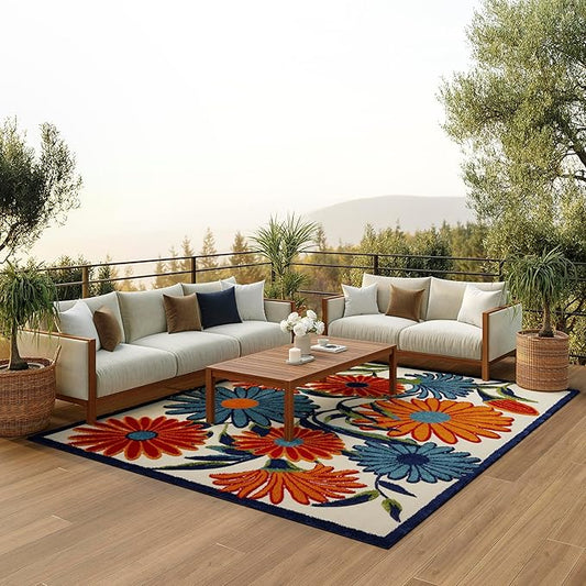Nourison Aloha Indoor/Outdoor Multicolor 7' x 10' Area Rug, Easy Cleaning, Non Shedding, Bed Room, Living Room, Dining Room, Kitchen (7x10)