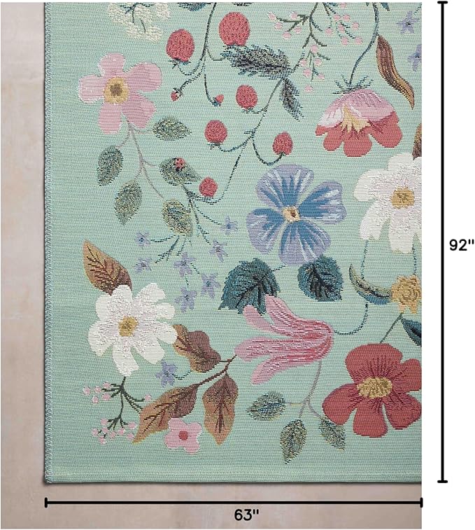 Loloi Rifle Paper Co. Perennial Collection Strawberry Fields PRN-02 Mint 5'-3" x 7'-8" Indoor/Outdoor Area Rug