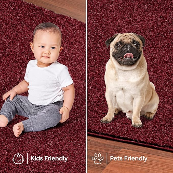 Furnish my Place Modern Indoor/Outdoor Commercial Solid Color Rug - Burgundy, 2' x 36' Oval, Pet and Kids Friendly Rug. Made in USA, Area Rugs Great for Kids, Pets, Event, Wedding