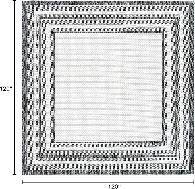 SAFAVIEH Courtyard Collection Area Rug - 10' Square, Ivory & Black, Geometric Pattern, Indoor/Outdoor & Washable, Ideal for Patio, Backyard, Mudroom (CY8475-53712-10SQ)