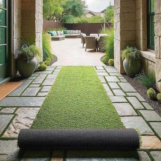 Sweet Home Stores Lifelike Artificial Grass Runner Rug 3x17 Indoor/Outdoor with Drainage Holes, Customizable Thick High Pile for Backyards, Patio, Bedroom Rug, 2'7" x 17'