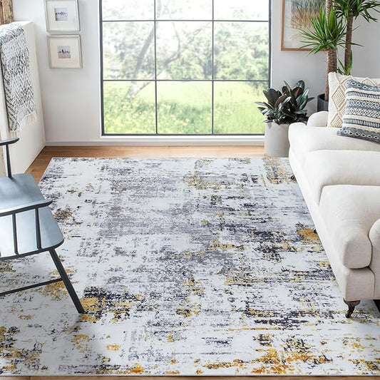 3'x5' Washable Area Rug - Modern Abstract Carpets for Living Room, Bedroom & Dining Room, Stain Resistant, Soft Non-Slip, Machine Washable (Black Gold)