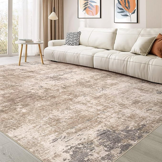 Washable Rug 10x14 Area Rugs for Living Room: Modern Abstract Neutral Soft Rug for Bedroom Dining Room Under Kitchen Table Home Office Decor - Brown