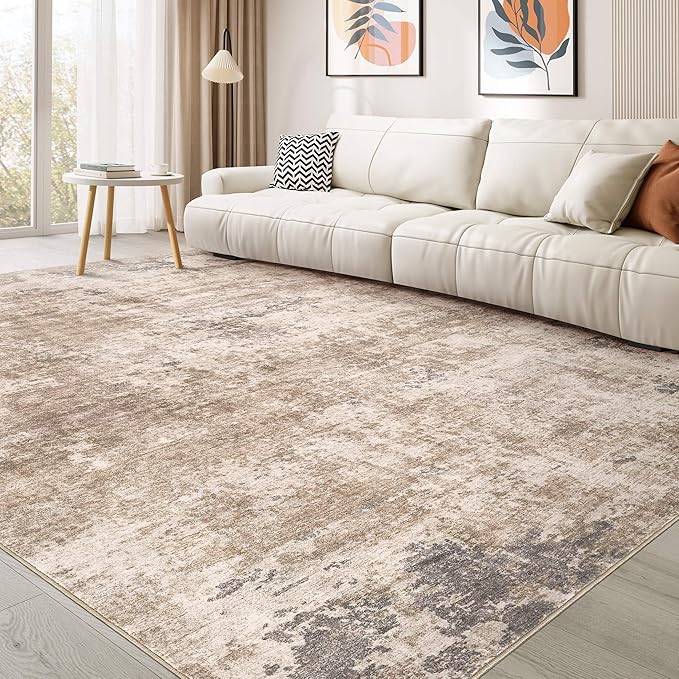 Washable Rug 8x10 Area Rugs for Living Room: Modern Abstract Neutral Soft Large Carpet for Bedroom Dining Room Under Kitchen Table Home Office Decor - Brown