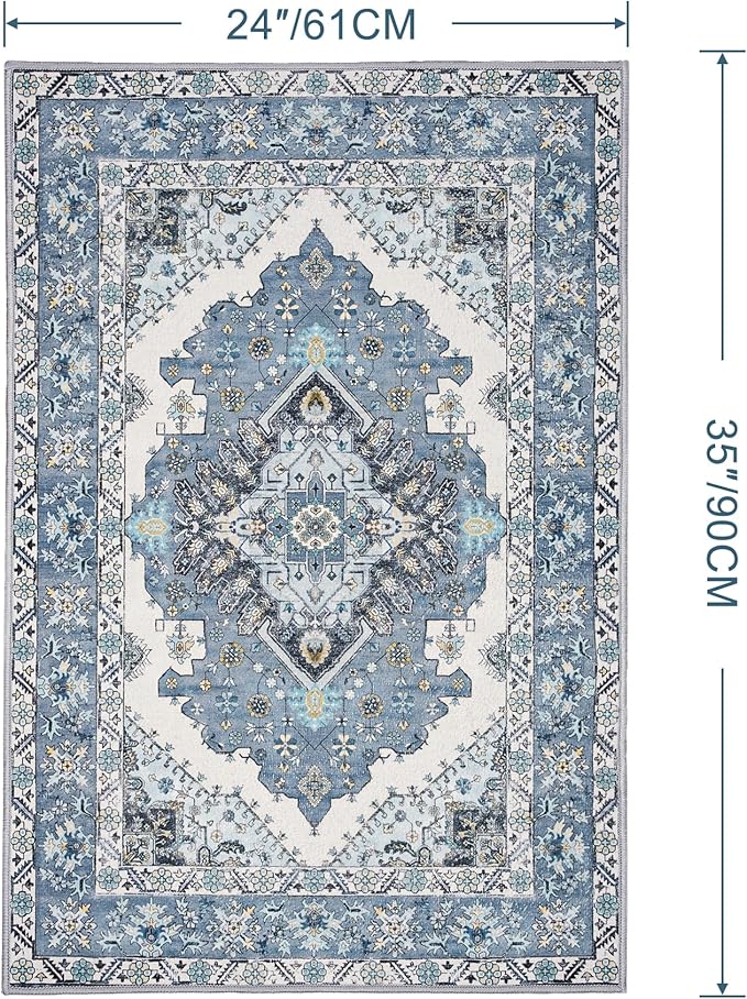 Noahas Front Door Mat Indoor Outdoor Entrance,2x3 Small Blue Area Rugs Vintage Machine Washable Rugs Non-Slip Low Pile Carpets for Entryway Porch Bathroom Kitchen Bedroom Laundry Room Home Decor