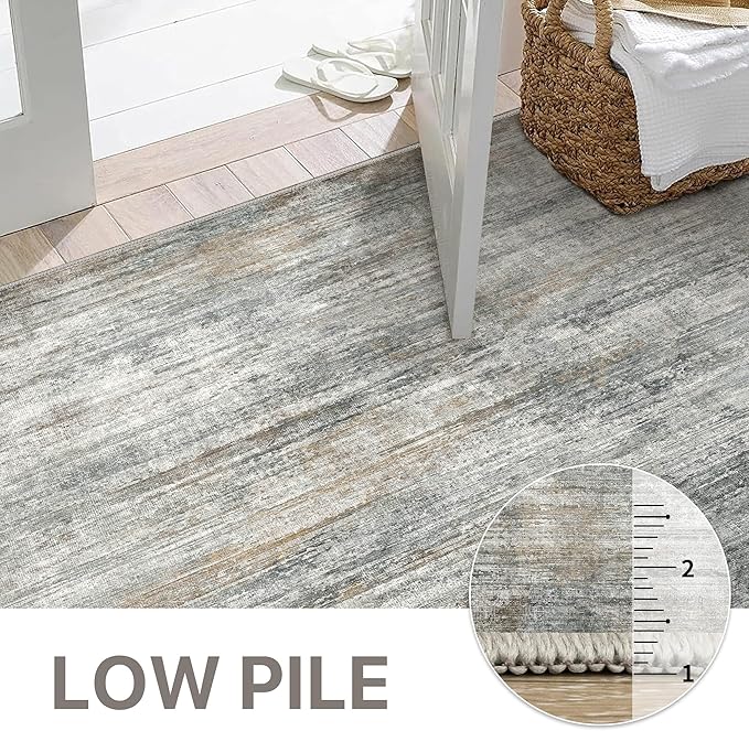 Bavni 9X12 Area Rug, Abstract Modern Living Room Rug, Large Machine Washable Rug Non-Slip, Soft Low Pile Rugs for Bedroom, Playroom, Dining Room, Granite Gray