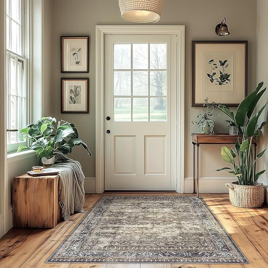 4x6 ft Washable Area Rug, Non-Slip Brown Boho Design for Indoor & Outdoor Use – Perfect for Patio, Kitchen, Entryway, Office, Kids Room, and Runners