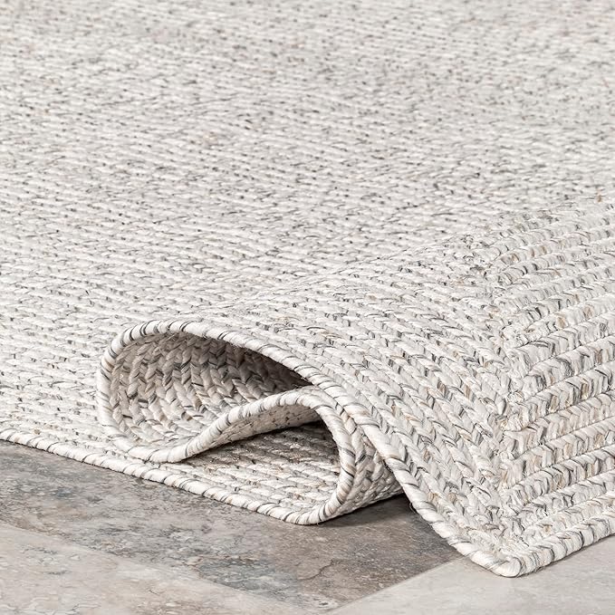 nuLOOM 2' x 12' Solid Hand Braided Indoor/Outdoor Area Rug, Pet-Friendly, High Traffic, Weather Resistant, for Patio, Balcony, Bedroom, Living, Dining Room, Wynn Ivory