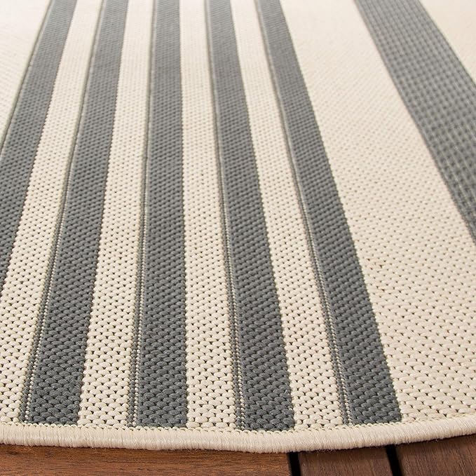 SAFAVIEH Courtyard Collection 5'3" Round Grey/Bone CY6062 Stripe Indoor/ Outdoor--Waterproof Easy--Cleaning Patio Backyard Mudroom Area--Rug