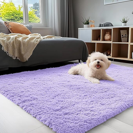 OLANLY 3x5 Machine Washable Small Bedside Rug, Soft Fluffy Shaggy Rugs for Living Room, Bedroom, Indoor Floor Carpet for Kids Girls and Boys, Preppy Dorms, Nursery, Home Decor Aesthetic, Light Purple