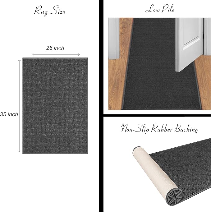 Machine Washable Text Design Laundry Room Rug Non-Slip Rubberback 2x3 Laundry Area Rug for Laundry Room, Bathroom, Washroom, 26" x 35", Black/Blue