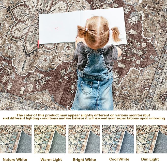 2'5x8 Low Pile Distressed Runner,Washable Runner Rugs Non-Slip&Low-Pile Kitchen Orange Collection Rug, Laundry Room Rug