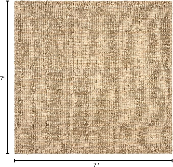 SAFAVIEH Natural Fiber Collection Area Rug - 7' Square, Natural, Handmade Chunky Textured Jute 0.75-inch Thick, Ideal for High Traffic Areas in Living Room, Bedroom (NF447A)