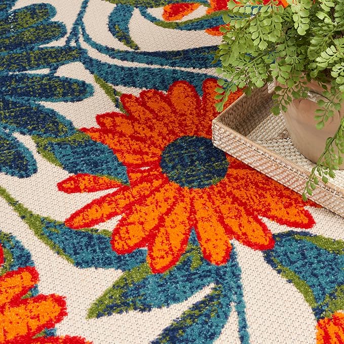 Nourison Aloha Indoor/Outdoor Ivory Multicolor 12' x 15' Area Rug, Easy Cleaning, Non Shedding, Bed Room, Living Room, Dining Room, Backyard, Deck, Patio (12x15)