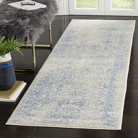 SAFAVIEH Adirondack Collection Runner Rug - 2'6" x 12', Ivory & Light Blue, Oriental Distressed Design, Non-Shedding & Easy Care, Ideal for High Traffic Areas in Living Room, Bedroom (ADR109L)