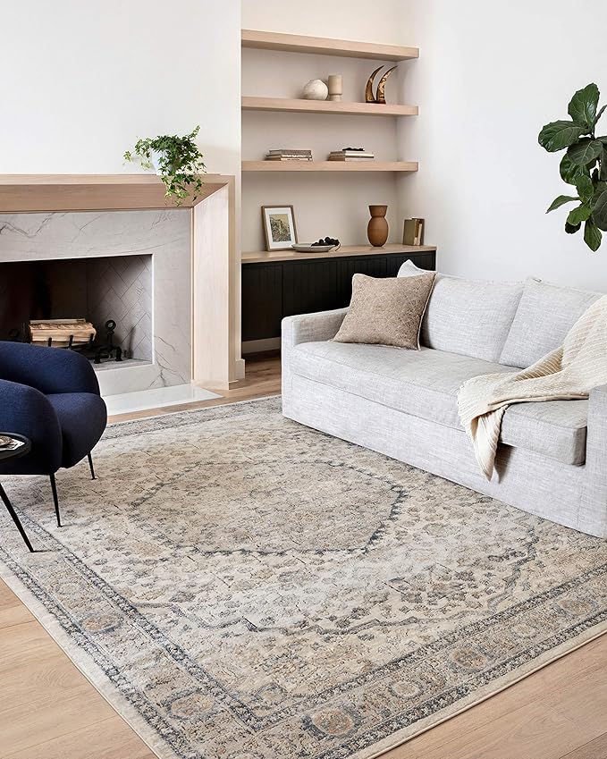 Loloi II Teagan Collection TEA-01 Natural/Lt. Grey 2'-8" x 4', .25" Thick, Accent Rug, Soft, Durable, Neutral, Woven, Low Pile, Non-Shedding, Easy Clean, Living Room Rug