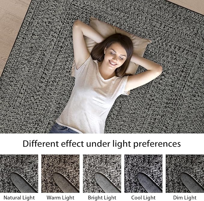 Washable Area Rugs 9x12 Rug Living Room Rug Modern Rugs for Bedroom Blue Geometric Soft Large Area Rug Non Slip Throw Rugs Stain Resistant Carpet for Nursery Dining Room 9'x12' Black/Grey