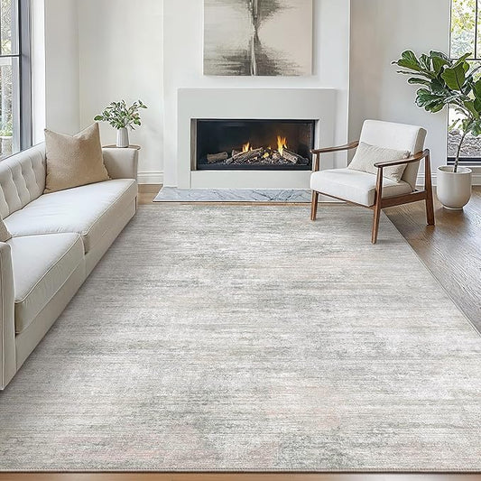 Bavni Washable Rug, Soft Abstract Rugs Non-Slip, Thin Foldable 6x9 Rug, Modern Stain Resistant Area Rug for Living Room, Kitchen, Bedroom, White/Grey