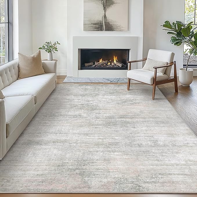 Bavni Washable Rug, Soft Abstract Rugs Non-Slip, Thin Foldable 3x5 Rug, Modern Stain Resistant Area Rug for Living Room, Kitchen, Bedroom, White/Grey