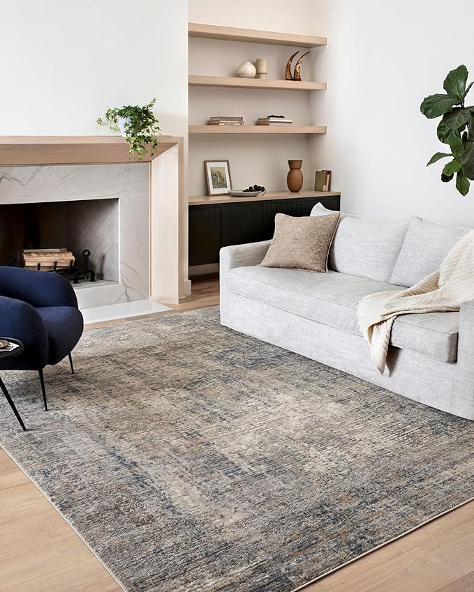 Loloi Teagan Collection 5'-3" x 7'-6" Area Rug in Denim/Slate - Large, Soft Neutral Rug, High-Traffic for Living Room, Bedroom, Home Office, Dining Area