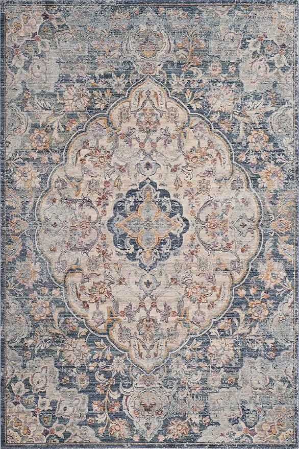 Yancorp 2'x3' Boho Area Rug for Bedroom Non Slip Washable Rug Vintage Carpet Living Room Non-Shedding Indoor Floor Mats Bedroom Kitchen Entryway Rugs-Rectangle Blue Grey