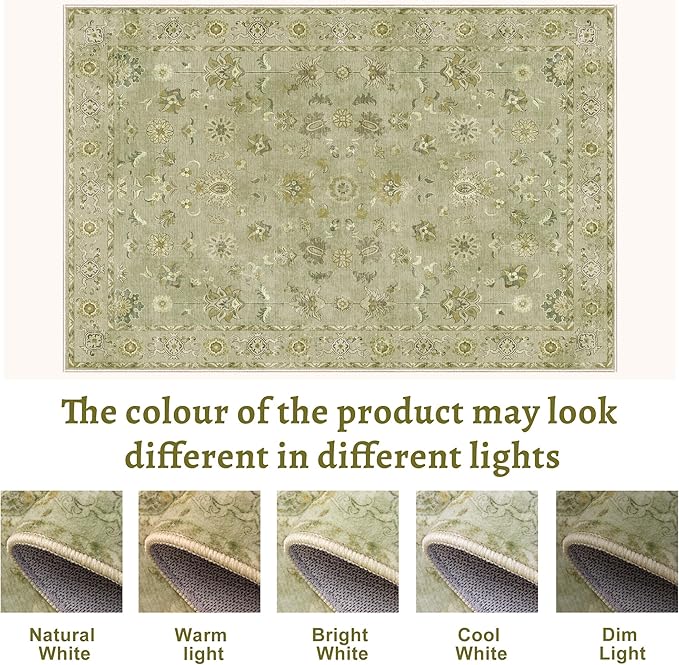 2.6x8 Washable Runner Rug for Hallways, Floral Vintage Runner Non Slip, Soft Low Pile Long Rugs, Print Distressed Green Carpet Runners for Kitchen Bedroom Entryway Living Room