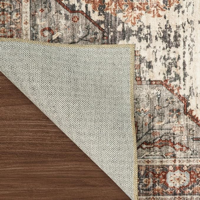 Washable 3x5 Area Rugs - Vintage Area Rug for Living Room Stain Resistant Carpet Low Pile Ultra-Thin Rugs for Bedroom Kitchen entryway with Non Slip Backing Home Decor Small Mat 3X5 Brick