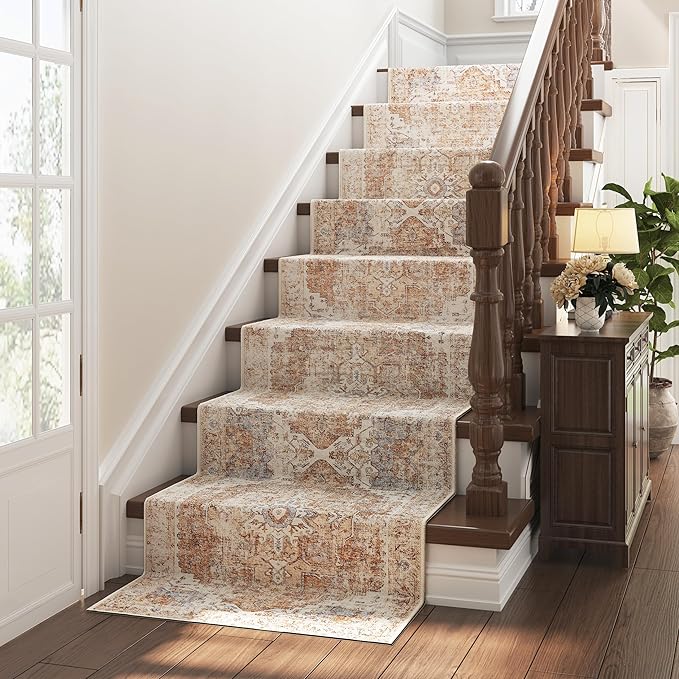 jinchan Runner Rug 2x7 Hallway Rug Kitchen Washable Runner Vintage Mat Retro Lightweight Non-Slip Floor Cover Distressed Thin Carpet for Entryway Bathroom Bedroom Laundry Room Stairway Brick Red