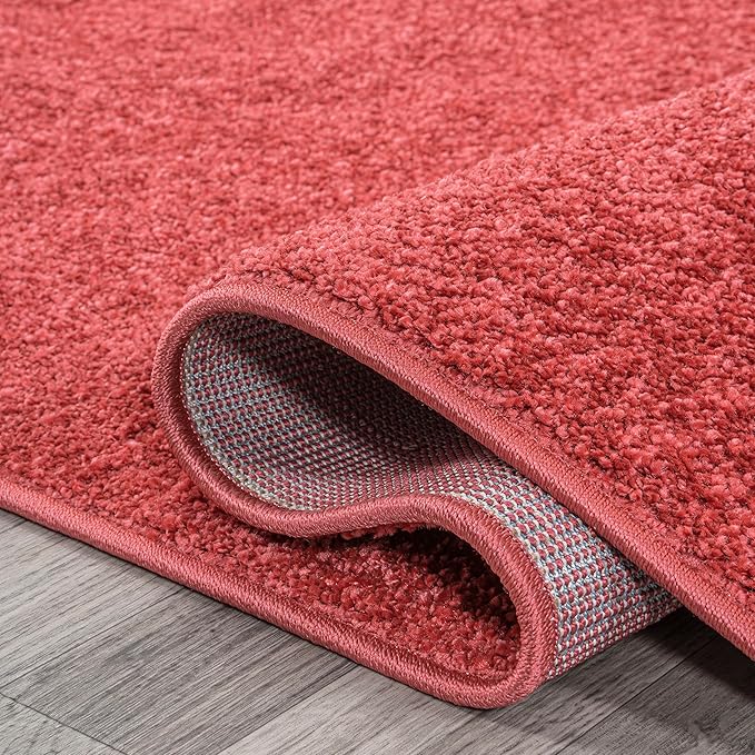 JONATHAN Y SEU100E-214 Haze Solid Low-Pile Indoor Runner Rug, Coastal, Bohemian, Minimalist, Classic, Casual for Bedroom,Kitchen,Living Room,Non Shedding,Easy-Washing, Red, 2 X 14