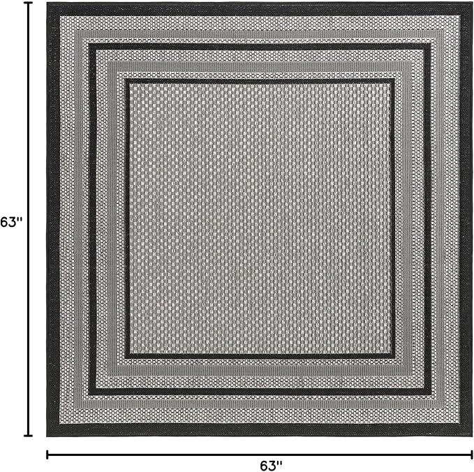 Unique Loom Outdoor Border Collection Area Rug - Multi Border (5' 3" Square Gray/Black)