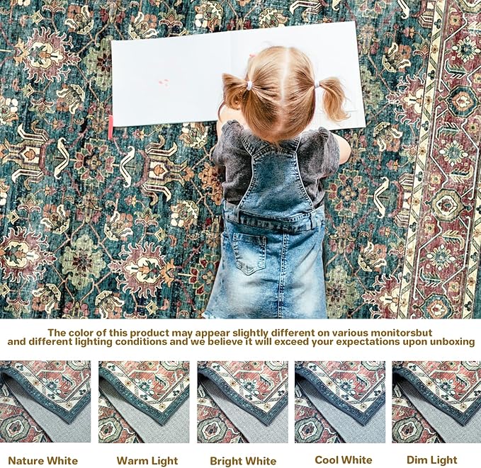 Vintage Area Rug, Washable Rugs 3x5 for Bedroom, Small Distressed Rug Rug for Kitchen Entryway Bathroom Living Room Office Carpet