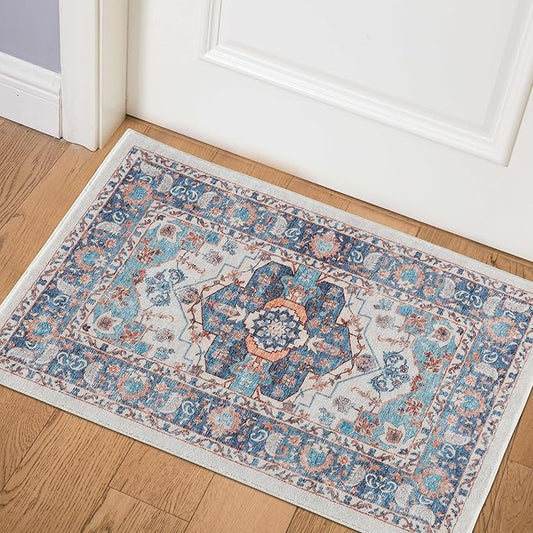 2x3 Area Rugs, Washable Entry Rug Indoor Door Mat Vintage Boho Stain Resistant Non-Slip Non-Shedding Carpet Small Bath Mat Low Pile Rug for Entryway Kitchen Laundry Bathroom