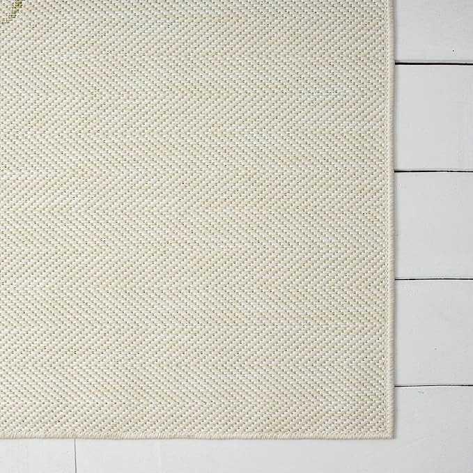 LR Home 5 x 7 Indoor / Outdoor Area Rug for Home Decor | Coastal Palm Tree large size carpet for living room, bedroom, playroom, patio, garden | Modern farmhouse rug | Beige / Dark Green