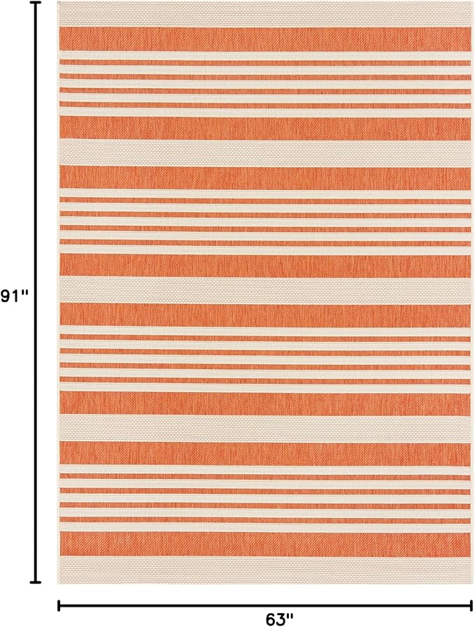 SAFAVIEH Courtyard Collection Area Rug - 5'3" x 7'7", Terracotta & Beige, Stripe Design, Non-Shedding & Easy Care, Indoor/Outdoor & Washable-Ideal for Patio, Backyard, Mudroom (CY6062-241)