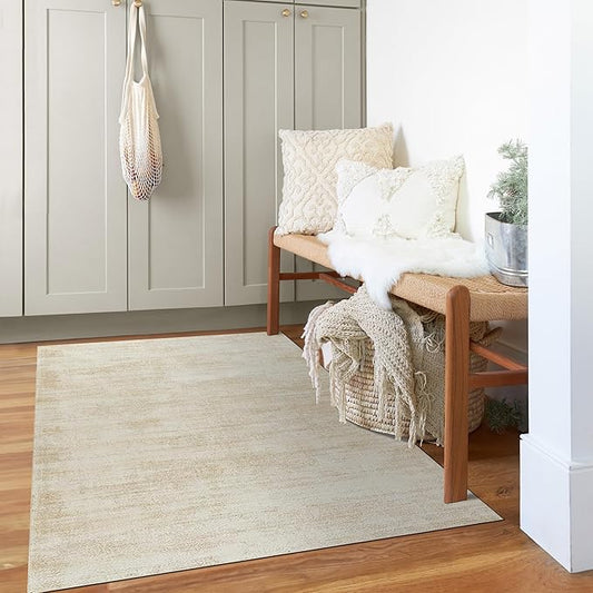 Small Bathroom Rugs,Washable Non Slip Neutral Boho Abstract Modern Farmhouse Area Rugs for Bedroom,3x5,Tan Beige