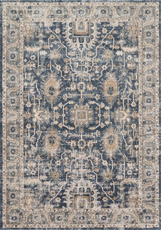 Loloi Teagan Collection 6'-7" x 9'-2" Area Rug in Denim/Pebble - Large, Soft Neutral Rug, High-Traffic for Living Room, Bedroom, Home Office, Dining Area