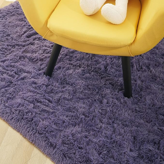 Foxmas Soft Fluffy Area Rugs for Bedroom Kids Room Plush Shaggy Nursery Rug Furry Throw Carpets for Boys Girls, College Dorm Fuzzy Rugs Living Room Home Decorate Rug, 3ft x 5ft, Grey Purple
