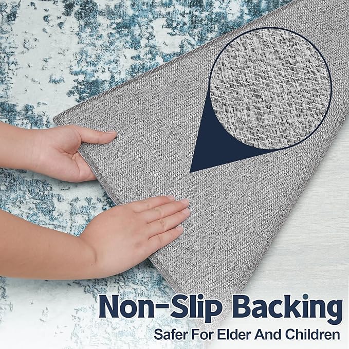 Runner Rug 2'6''x8' Washable Runner Rug: Machine Washable Kitchen Area Rug with Anti-Slip Backing Non-Shedding Stain-Resistant Long Soft Carpet Runner for Hallway, Bedroom, Laundry Room-Blue