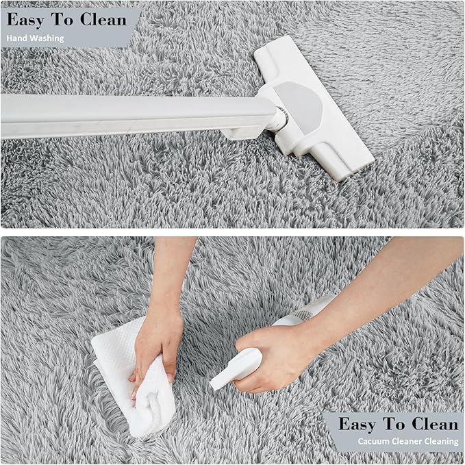 Fluffy Rug Shaggy Area Rug, Gray 9x12 Area Rugs for Living Room, Large Shag Area Rugs for Bedroom Kids Room Home Decor, Upgrade Anti-Skid Rectangular Fuzzy Rugs