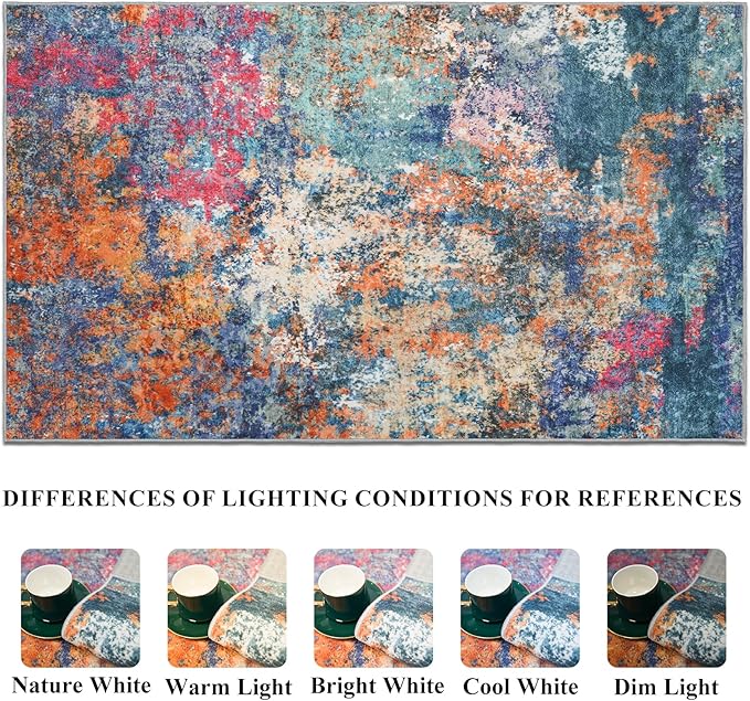 Washable Area Rug 10x12 Abstract - Large Soft Rugs for Living Room Modern Colorful Indoor Mat Non Slip Low Pile Carpet for Bedroom Stain Resistant Thin Floor Mats for Dining Room 10x12 Colorful/Multi