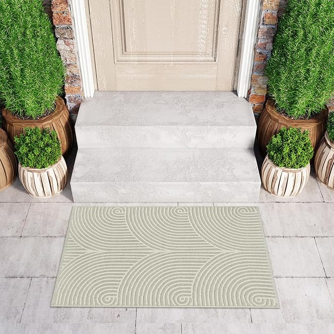 Tiffasea Indoor Door Mats for Entryway, Washable Beige Small Area Rug 2'x3' Reversible Entry Rug Front Door Rug, Cotton Woven Modern Bathroom Rug Indoor Outdoor Rugs for Bedroom Kitchen Porch