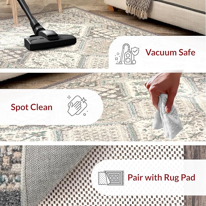 nuLOOM 4x6 Becca Traditional Tiled Area Rug, Charcoal, Faded Transitional Design, Stain Resistant, For Bedroom, Dining Room, Living Room, Hallway, Office, Kitchen, Entryway