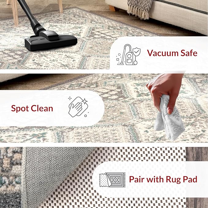 nuLOOM 10x14 Becca Traditional Tiled Area Rug, Charcoal, Faded Transitional Design, Stain Resistant, For Bedroom, Dining Room, Living Room, Hallway, Office, Kitchen, Entryway