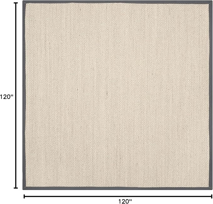 SAFAVIEH Natural Fiber Collection 10' Square Marble / Dark Grey NF143D Border Sisal Area Rug