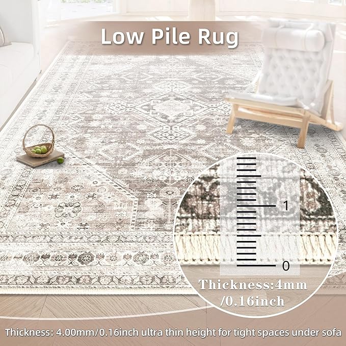 Zomfy Area Rug Vintage 2x3 Entryway Rugs: Small Washable Indoor Rug Traditional Oriental Medallion Rug for Bedroom Dining Table Kitchen Hallway(Brown, 2'x3')