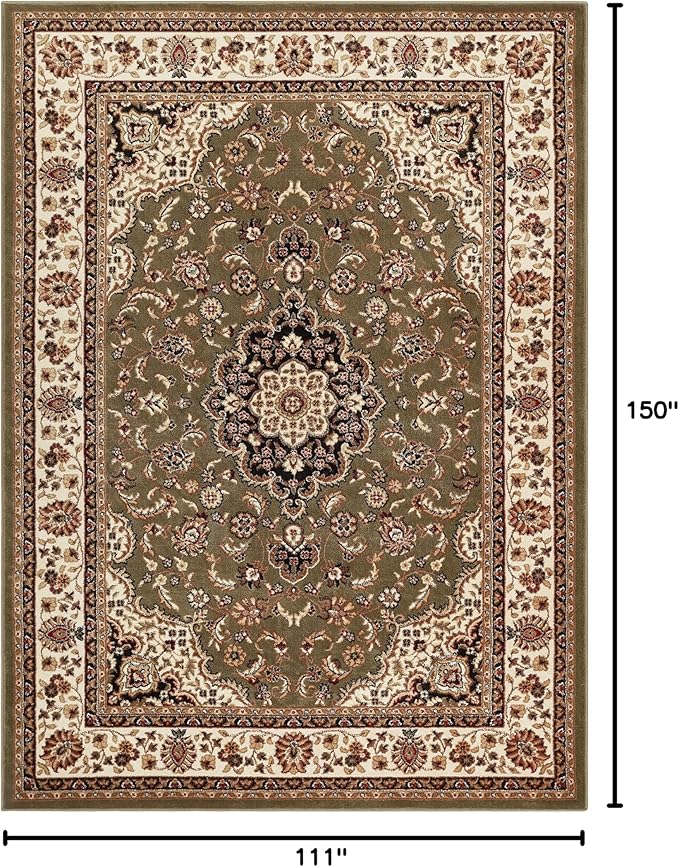 Well Woven Barclay Collection Medallion Kashan Green 9x12 Area Rug - for Living Room, Bedroom, and Dining Room