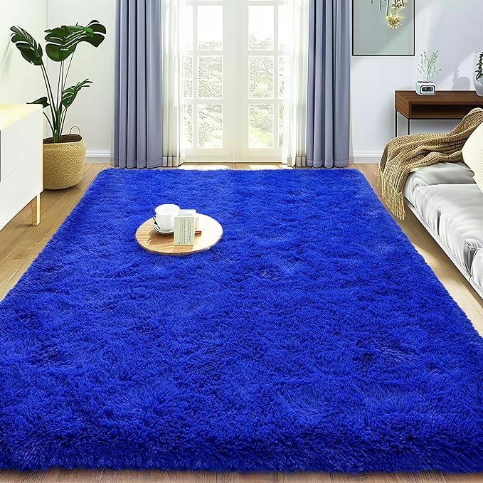 Ultra Fluffy Area Rugs for Living Room Bedroom, 6x9 Fuzzy Large Living Room Rugs, Thick Shag Rug for Dorm, Soft Non Slip Kids Girls Boys Rug for Home Decor Aesthetic, Royal Blue