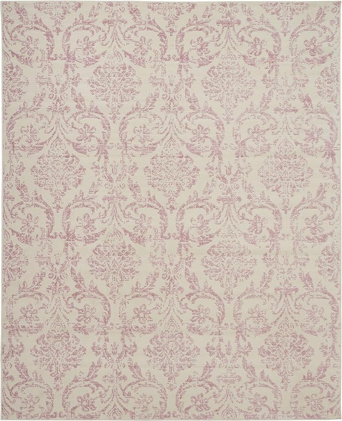 Nourison Jubilant Damask Ivory/Pink 8'6" x 12' Area -Rug, Easy -Cleaning, Non Shedding, Bed Room, Living Room, Dining Room, Kitchen (9x12)